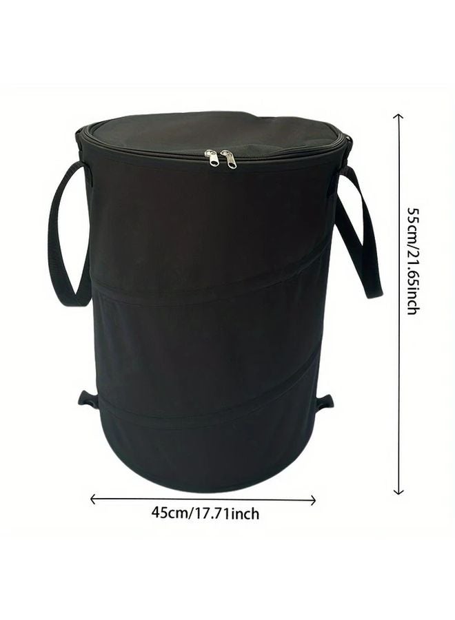 سلة قمامة قابلة للطي باللون الأسود، دلو نزهة وتخييم محمول مع غطاء، مصنوع من قماش أوكسفورد متين - Image 2